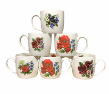 6 Assorted Flower Mug Set Floral Mugs Fine Bone China Tea Coffee Mugs Work Home