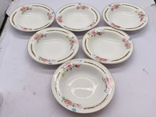 VINTAGE J & G MEAKIN SOL ENGLAND FLORAL RIMMED SOUP BOWLS SET OF 6