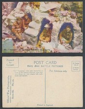 WW1 Daily Mail Old Colour Postcard Our Tommy at Home in German Dug-Outs Soldiers