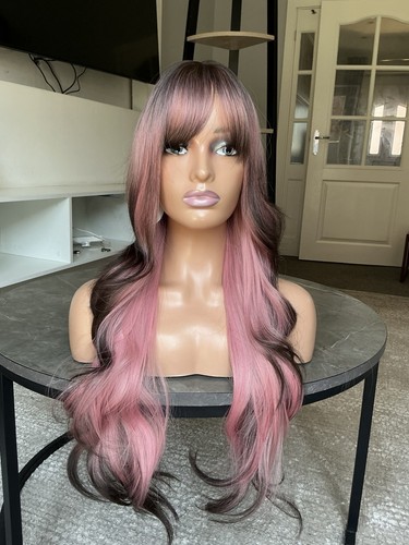 Pink and black - wig, synthetic