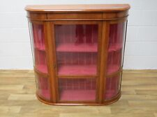 Lovely  Antique Oak Inlaid Bow Fronted Display Lockable Cabinet