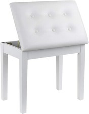 White Piano Stool, Dressing Table Stool/Bench with Storage and Faux Leather Seat