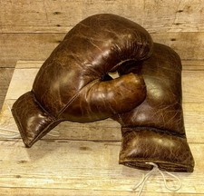 Vintage Large 15OZ Brown Leather Lace Up Boxing Gloves