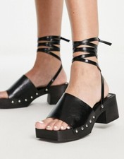 Topshop Asos  clogs - Black Leather Willa Wide Fit -   UK Size 5 -  Brand New