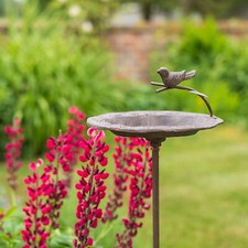 Bird  Bath Seed Feeder Stake Bowl on Pole Metal Garden Plant Support 1m Brown