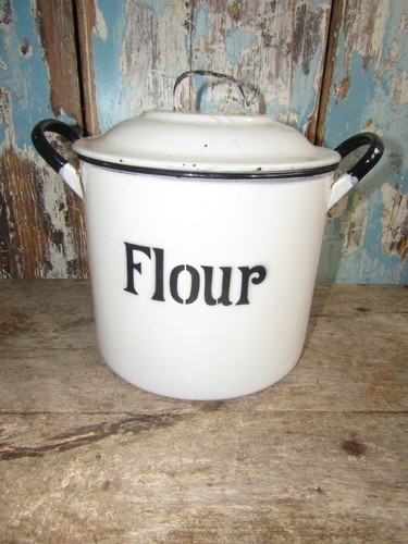 Vintage enamel white black - white, &