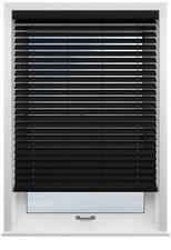 BLACK FAUX WOOD STRING VENETIAN WOODEN BLIND MADE TO MEASURE - 5 YEAR GUARANTEE