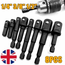Impact Drill Socket Adaptor Hex Drive To 1/4" 3/8" 1/2" Drive Square Socket 8Pcs