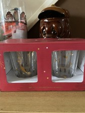 Cath Kidston Christmas Tumblers, Double Walled Glass, Gold Star Design, New