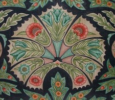 Floral Motifs Dark Navy Blue Linen Blend Curtain Upholstery Cushion Fabric