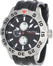 Nautica Men's N15564G BFD 100 Multifunction Stainless Steel Black Dial Watch