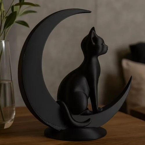 Black cat crescent - black, moon