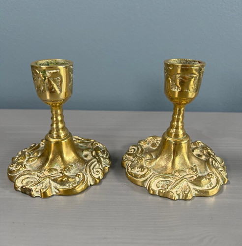 Antique brass candlesticks 9cm - antique,