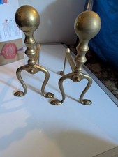 Antique Victorian Brass Iron Andirons Fire Dogs Grate Inglenook Fireplace