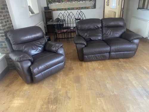 Brown leather recliner sofa - recliner,