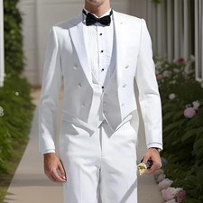 New 3Pcs Wedding Tuxedo White Mens Suits Workwear Bespoke PeakLapel Formal Groom