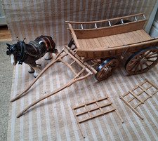 MUSEUM QUALITY MODEL HORSE DRAWN HAY WAGON - CARVED OAK - FANTASTIC QUALITY