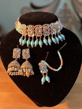 New Indian Pakistani Bollywood Bridal Jewellery Choker Earrings Tikka Set