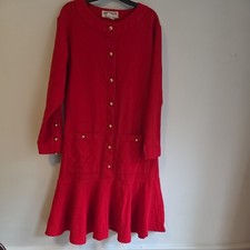 Jaeger Vintage Dress buttoned Classic style Christmas party Vibrant red