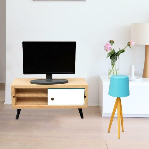 Wooden doll house - doll, tv