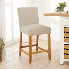 Monty Natural Oatmeal Fabric Counter Bar Stool with Oak Legs - Kitchen  BAR-80