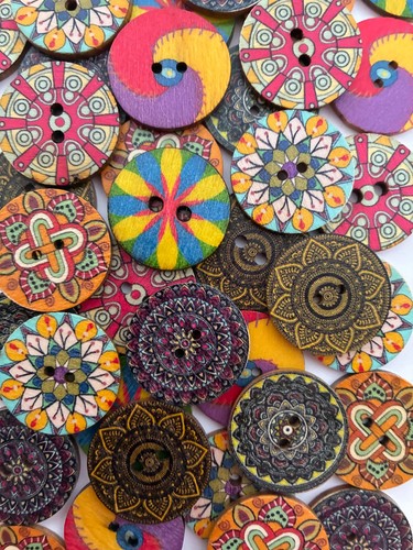 Mandala flower wooden buttons