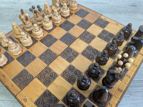 Vintage hand made wooden chess - wooden,