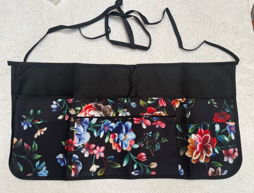 Black floral half apron with - black,
