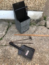 Galvanized Coal Scuttle + Ash Dust Pan + Poker Etc
