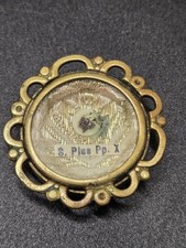 Vintage Religious Relic Pope Pius X Official Catholic Brass Reliquary