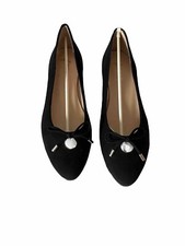 French Sole Sarah Flats Black Size 11 Suede Bow Detail Spain NWOB Slide On FS NY