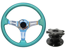 Mint Green Chrome TS Steering Wheel + Quick Release boss 42BK for NISSAN