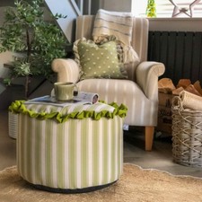 Linen-Look Striped Pouffe