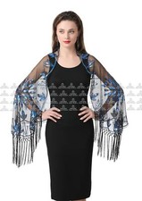 Vintage Lady 1920s Shawl Sequin Deco Evening Cape Bolero Flapper Cover up-PJ24