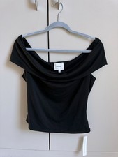 Reformation Black Off Shoulder Top Size L – Bardot Neckline – Minimalist Chic