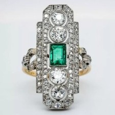 Art Deco Green Emerald & Lab