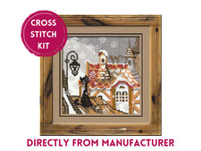 RIOLIS Counted Cross Stitch Kit 610 City & Cats Winter- Black Cat on a Rooftop