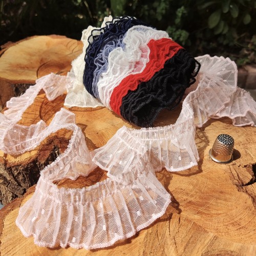 Spotty ruffled fabric trim - spotty,