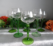 VINTAGE  GREEN BALUSTER STEMMED HOCK WINE GLASSES X6