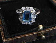 Vintage Style Jewellery Blue Topaz And White Gems Ring 18K White Gold Plated