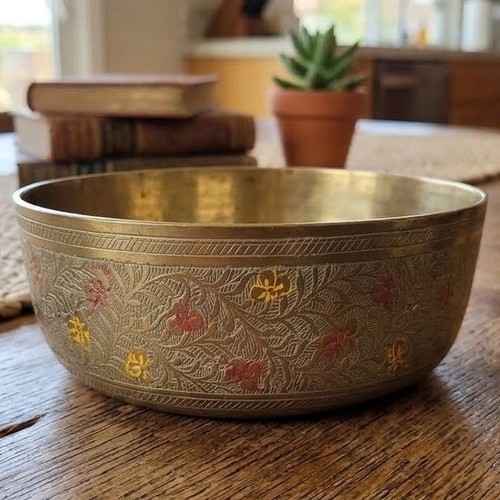 Vintage etched brass floral - etched,