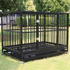 Extra Large 38''-51'' Mobile Pet Dog Cage Strong Carbon Steel Kennel w/DOOR+Tray
