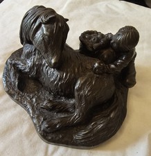 Boy Feeding Shetland Pony Bronze Figurine Heredities Vintage 6" L Birthday Gift