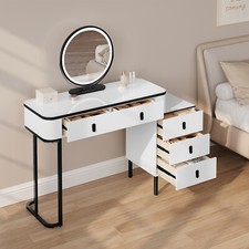 5 Drawers Dressing Table LED Lights Makeup Desk Wooden Bedroom Furniture