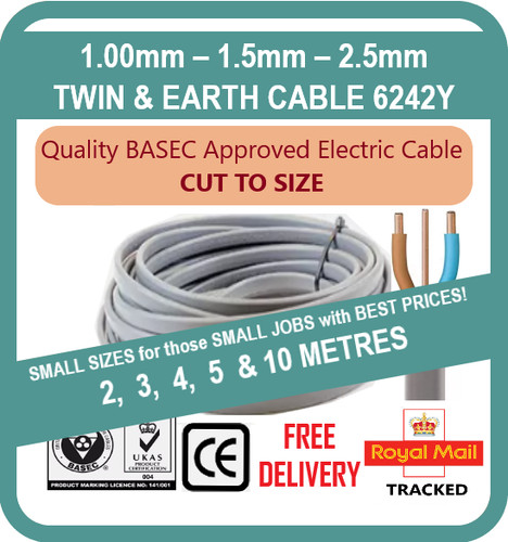 Twin earth electric cable - twin, &