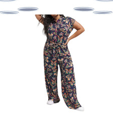Ex Joe Browns Women’s Short Sleeve Wide Leg Butterfly Print Jumpsuit in Navy