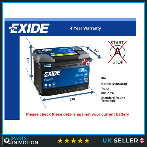 Car battery eb740 exide 067 - exide,