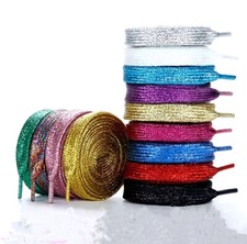 Flat Glitter Shoe Laces 3 Sizes Metallic Sparkly Coloured Sneaker Shoelace Pair