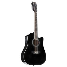 12-String Dreadnought Cutaway Western Guitar, Black, X-Bracing, Sapele Body