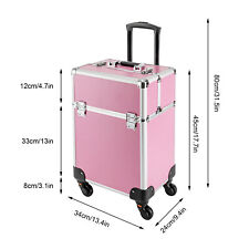 Pink Rolling Train Case Aluminum Trolley Professional Cosmetic Organizer Box New